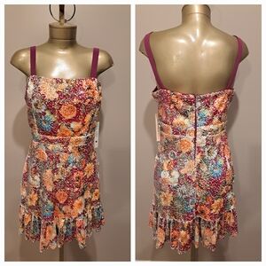 Aqua Purple and Orange Ruffled Tiered Fun & Flirty Mini Dress